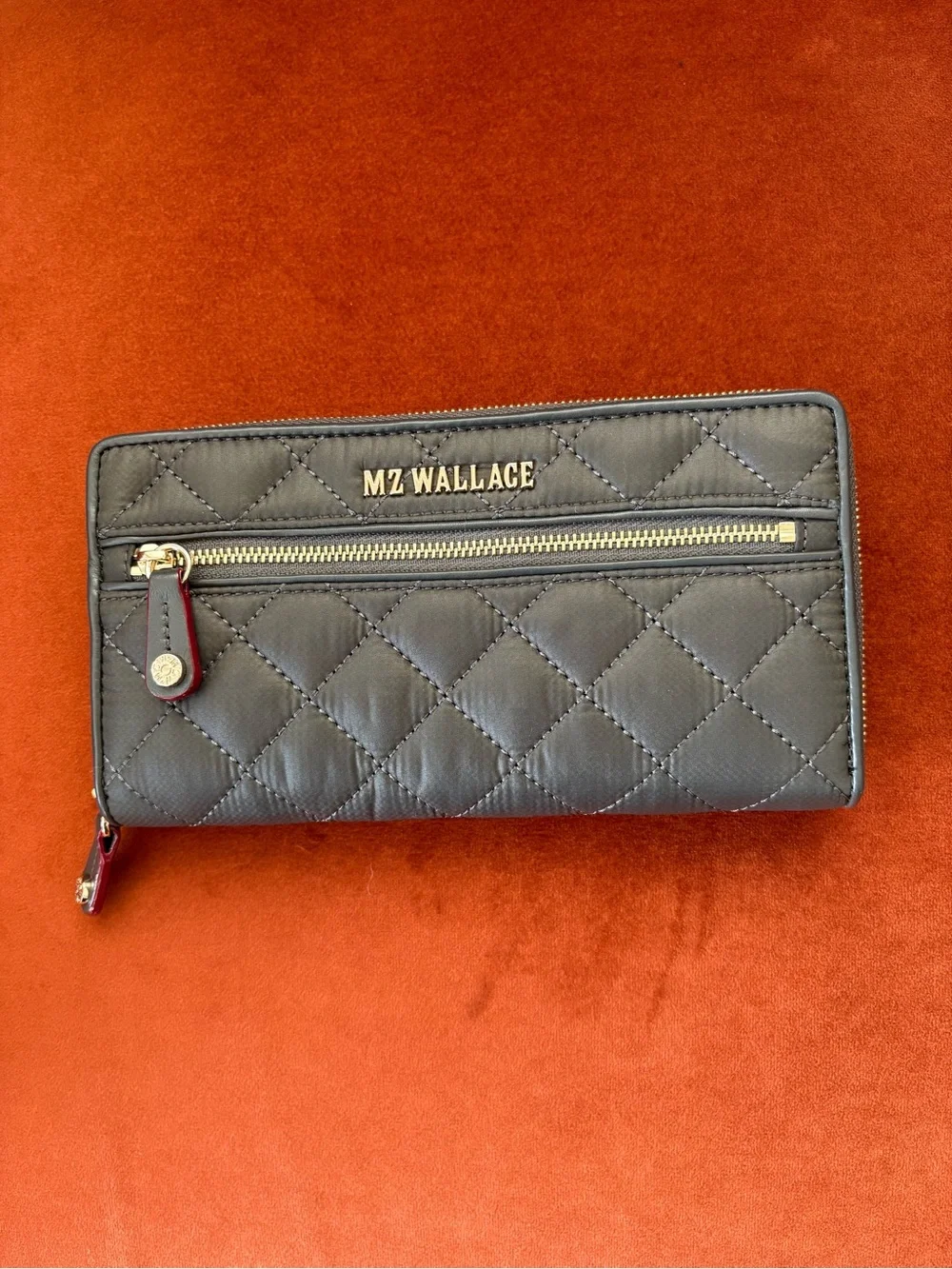 MZ Wallace Black Quilted Zip-Around Wallet with Gold Hardware